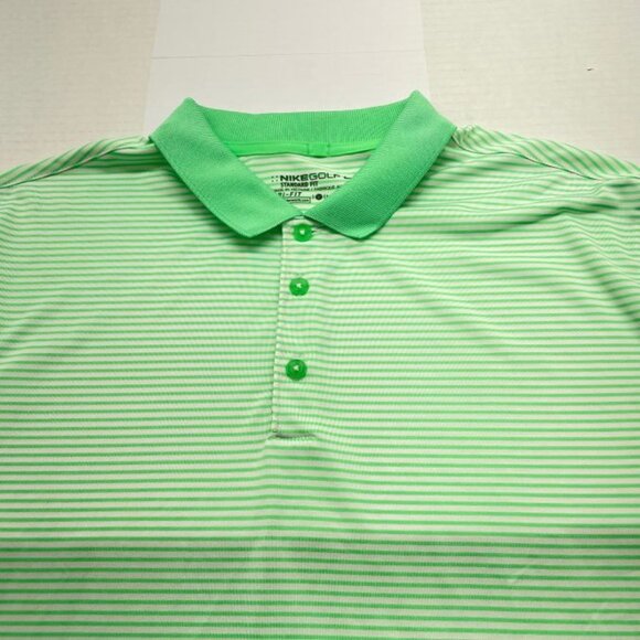 Nike Golf Men's Golf Shirt - DRI-FIT - Green & White Striped - Size L - GUC - Picture 2 of 11
